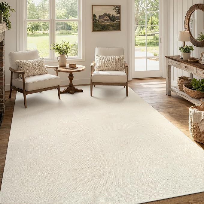 Boho Living Room Area Rugs, 5 X 8 ft Washable Woven Bedroom Rug | White Farmhouse Braided Carpets for Dining Room, Modern Soft Nursery Room Rug for Dorm Patio Balcony Decor