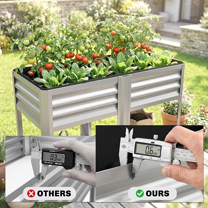 Outsunny Galvanized Steel Raised Garden Bed with Storage Shelf and Bed Liner, Elevated Planter Box with Legs for Flowers, Vegetables, and Herbs, for Outdoor Patio Yard, Glove Included, Silver