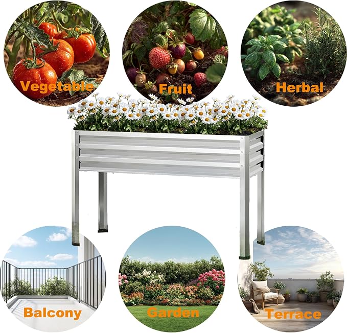 Mofesun Galvanized Raised Garden Bed with Legs, 2PCS 48x18x31.5 Inch Elevated Metal Planter Box, 300lbs Capacity for Vegetables, Flowers, Herbs. Suitable for Garden, Balcony, Patio, Backyard.