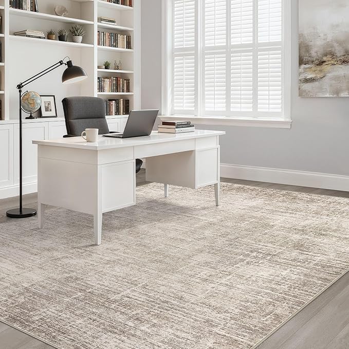 LOONGRUG 7x10 Area Rug Washable Neutral Modern Rug for Living Room Brown | Abstract Soft Stain Resistant Indoor Non-Slip Carpet for Bedroom Nursery Kids Office Playroom Dining Room