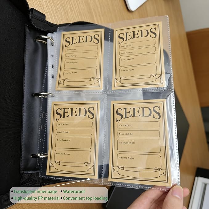 30 Pack 120 Pocket Seed Organizer Sheet, 3.5x5” Seed Packet Binder Sleeves, Heavy Duty Garden Seeds Storage Pages for 3 Ring Binder
