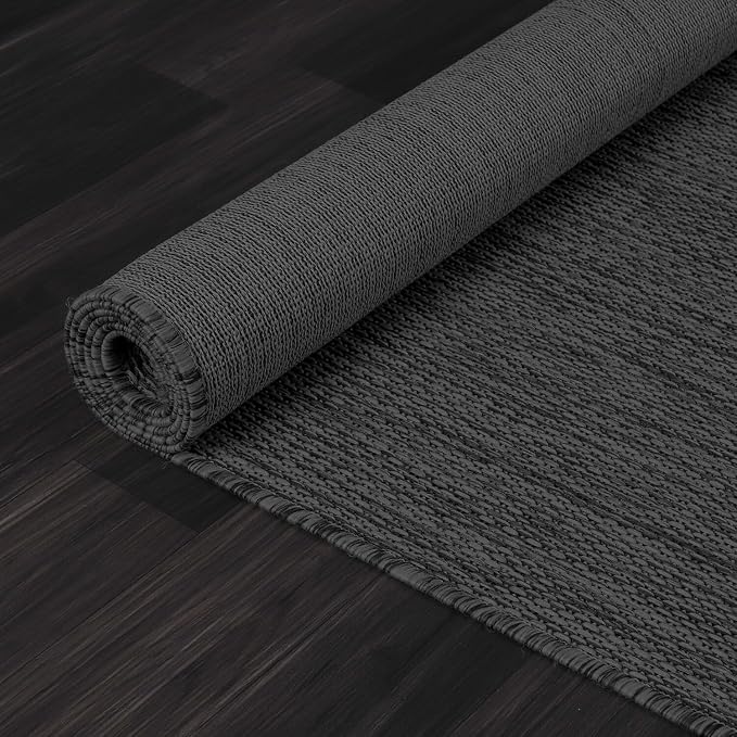 Beverly Rug Indoor Outdoor Rug 5x7, Washable Outside Carpet for Patio, Deck, Porch, Solid Modern Area Rug, Water Resistant, Dark Gray