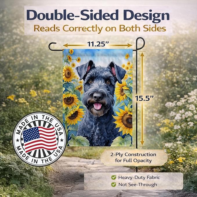Caroline's Treasures DAC6106GF Kerry Blue Terrier in Sunflowers Garden Flag Mailbox Flag Decorative Yard Flag Banner Outside Patio Artwork Yard Flower Beds, Garden Size, Multicolor