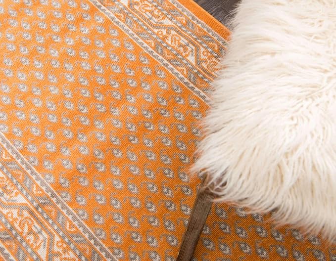 Unique Loom Williamsburg Collection Traditional Border with Dotted Center Area Rug, Runner 2' 9" x 9' 10", Orange/Beige
