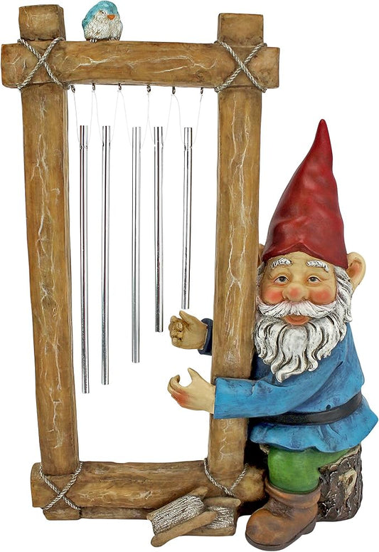 Design Toscano HF5152401 Garden Gnome Statue - Ringing His Chimes Garden Gnome - Lawn Gnome,full color