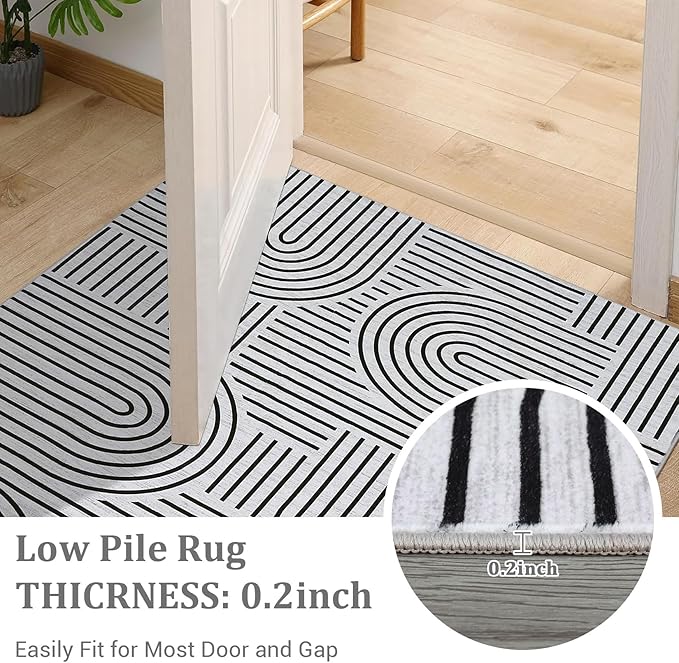 ROYHOME Modern 2x6 Hallway Runner Rug Non Slip Soft Kitchen Rug Blackwhite | Abstract Washable Mat, Rainbow Geometric Runners Rugs for Bedroom, Long Rugs for Entryway Arch Pattern Bathroom Laundry Dorm