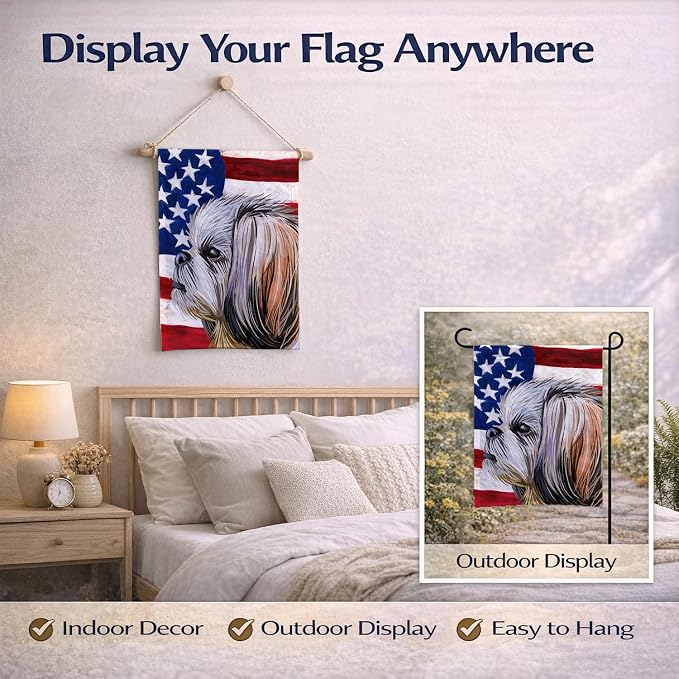 Caroline's Treasures CK6705GF Shih Tzu Dog American Flag Garden Flag Mailbox Flag Decorative Yard Flag Banner Outside Patio Artwork Yard Flower Beds, Garden Size, Multicolor