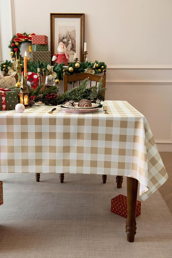 Waterproof Plaid Tablecloth Fabric - Square 25x25 Inch Classic Gingham Checker Buffalo Table Cover for BBQs, Parties