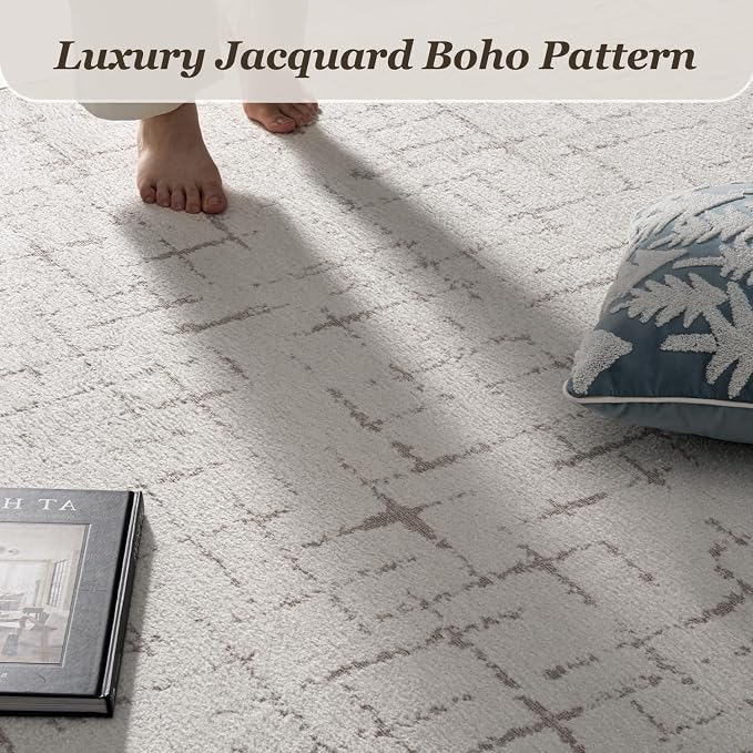 Engiw-Beige Neutral 8x10 Area Rug for Living Room Rug-Carpet Bedroom Rugs Textured Tufted Jacquard Modern Washable Rug for Dining Room Nursery Non Slip