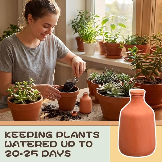 DoubleFill 1 Pcs 100 oz Ollas Terracotta Watering Pots Self Watering Planter Insert Terracotta Globes Clay for Outdoor Indoor Garden Plants, Easy to Refill