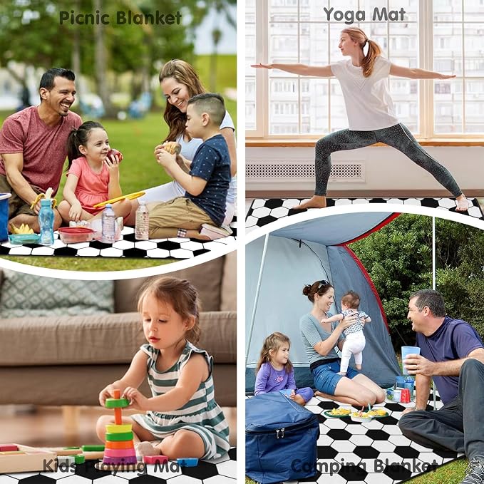 Soccer Blankets Waterproof Foldable,60''x80'' Portable Dual Layers Outdoor Travel Camping Backpacking Hiking Beach Blanket Mat for Grass Padded Lawn Park Beach,Soccer Picnic Accessories