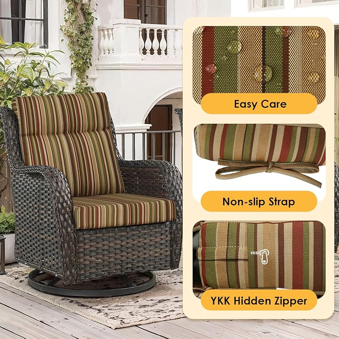 Outdoor High Back Chair Cushion, 2 Pack 44x21 inches Patio Chair Cushions Water Repellent Rocking Cushions Indoor Furniture Seat Pad, Colorful Stripe