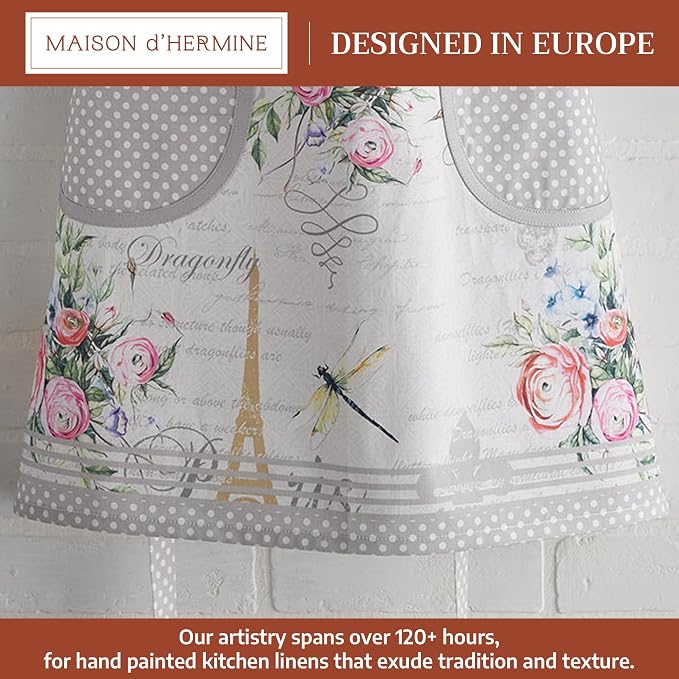 Maison d' Hermine Aprons for women with Pocket 100% Cotton (27.50"x31.50") | Adjustable Neck Strap & long ties Apron Men Chef Wedding Cooking Gardening Server Maid