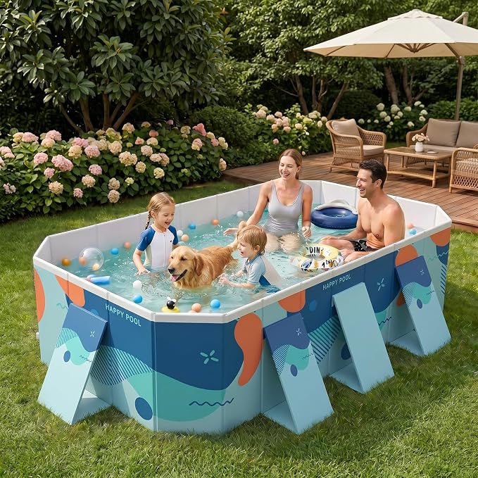 Foldable Pool, Outdoor 4-Layer PVC Non-Inflatable Swimming Pool (3M, Deft Blue)