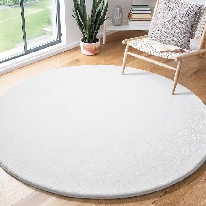 Amearea White Round Area Rugs 5ft Circle Rugs for Bedroom Living Room | Washable Fluffy Indoor Thickened Memory Foam Rug, Non Slip Minimalist Circular Carpet for Boys Girls Dorm Nursery Room Decor