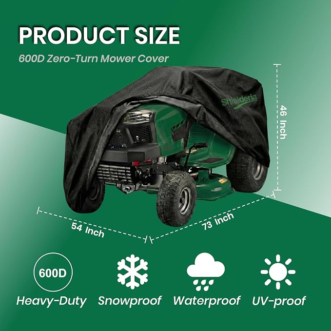 Riding Lawn Mower Cover - Heavy Duty 600D Oxford Waterproof Lawn Mower Cover for All-Weather Outdoor Storage, Fits John Deere, Greenworks, EGO, Toro, Craftsman, Husqvarna, Honda & More