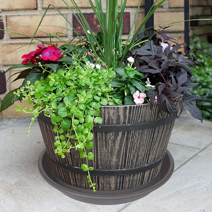 2 Pack of 16 inch Plant Saucer, Large Plant Tray, Heavy Sturdy Plant Drainage Tray for Indoors, Bird Bath Bowls, Sturdy 18 inch Plastic Pot Tray for Planter (Brown)