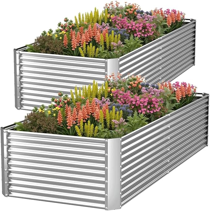 2 Pack Tall 6x3FT Raised Beds for Gardening, Corrugated Galvanized Steel Raised Garden Bed, Outdoor Metal Above Ground Garden Bed for Vegetables and Flowers(Rectangular)-6x3x1.5FT
