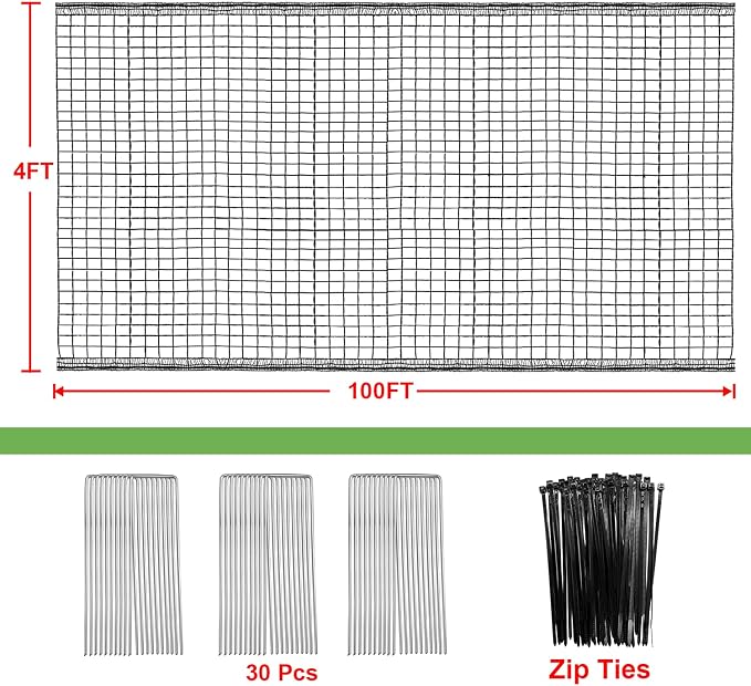 Deer Fence Netting, 4 x 100ft Heavy Duty Deer Netting, 55GSM Deer Fence for Garden, Reinforced Edges Anti Bird Netting Mesh for Fruit Trees Vegetable, Raised Bed(55GSM, 4 x100ft)