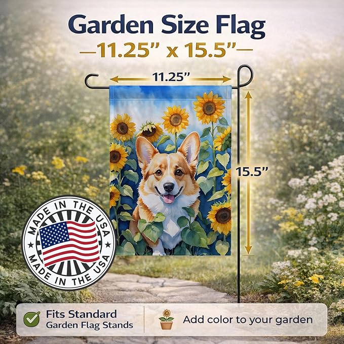Caroline's Treasures DAC6062GF Corgi in Sunflowers Garden Flag Mailbox Flag Decorative Yard Flag Banner Outside Patio Artwork Yard Flower Beds, Garden Size, Multicolor
