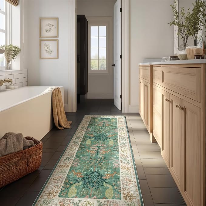 Runner Rug Washable Kitchen Runner: 2'x 6' Hallway Runner Rugs Stain Resistant Non Slip Low Pile Soft Carpet Runners for Hallways Bedroom Entryway Indoor Beside Bathroom Living Room Farmhouse