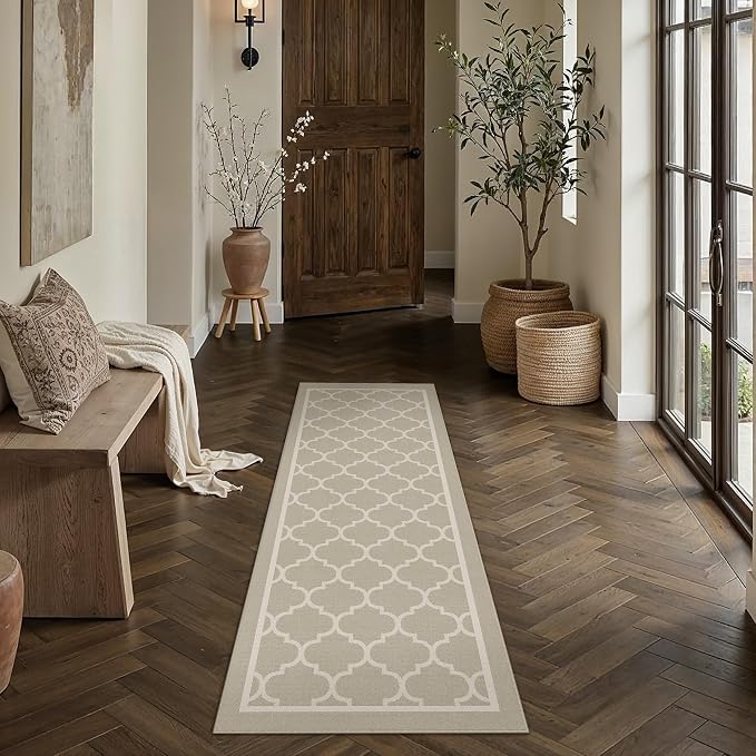 Beige 2x6 Washable Runner Rug Kitchen Non Slip Long Carpet | Soft, Low Pile, Easy Clean, Indoor Rugs for Hallway, Entryway, Laundry Room, Bathroom, Modern Neutral Decor