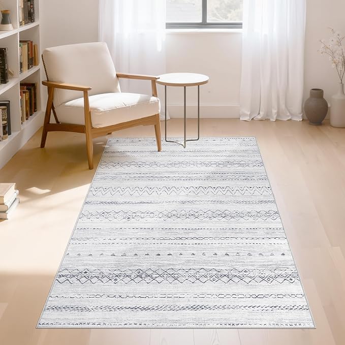 cotiled Washable 3x5 Entryway Rugs: Boho Moroccan Soft Small Rug | Solve Modern Neutral Trendy Home Decor - Low Pile Stain Resistant for Bathroom Entryway Kitchen Grey