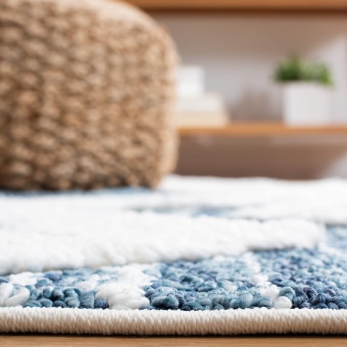 SAFAVIEH Moroccan Tassel Shag Collection Runner Rug - 2'3" x 8', Blue & Ivory, Boho Design, Non-Shedding & Easy Care, 2-inch Thick Ideal for High Traffic Areas in Living Room, Bedroom (MTS664M)