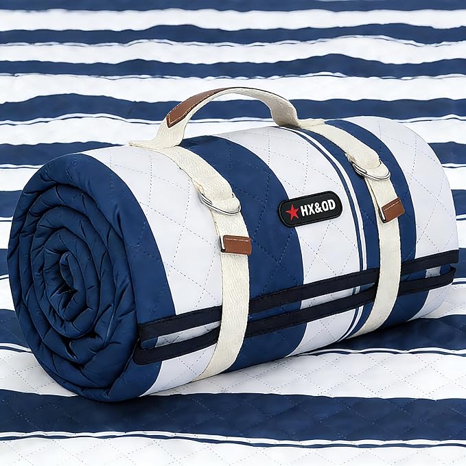 HX&OD Outdoor Picnic Blanket Extra Large, 80”x80” Waterproof Picnic Mat Foldable Camping Blanket Portable with Carry Strap for Beach Mat (Bule)