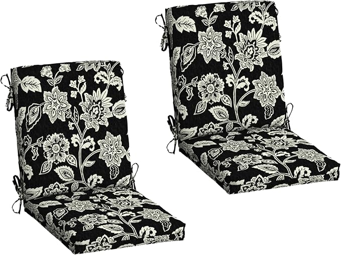 Arden 2-Pack Patio Dining Outdoor Chair Cushions, 20x44, Rain-Proof Seat Pad, Fade-Resistant Outdoor Cushion Ashland Black Jacobean