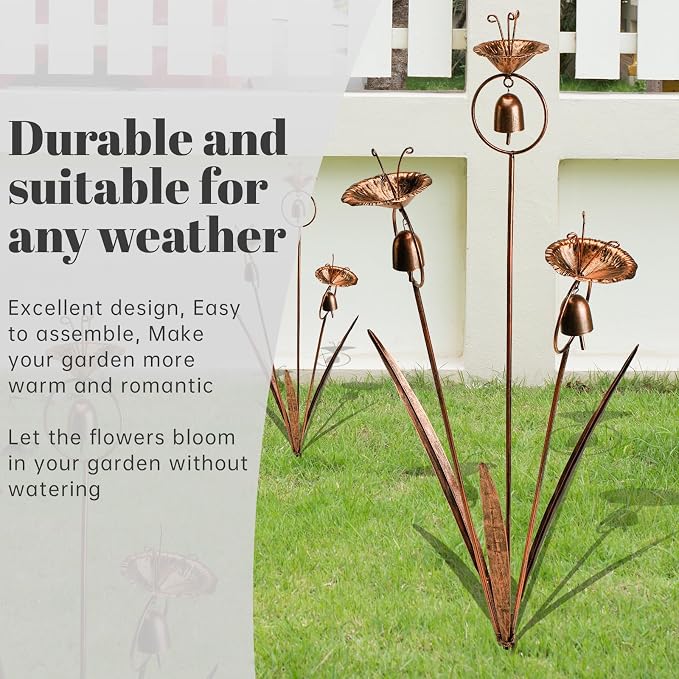 WSgift Gardens Metal Calla Lily Flowers with Bells for Outside Yard Art Metal Lilies Bronze