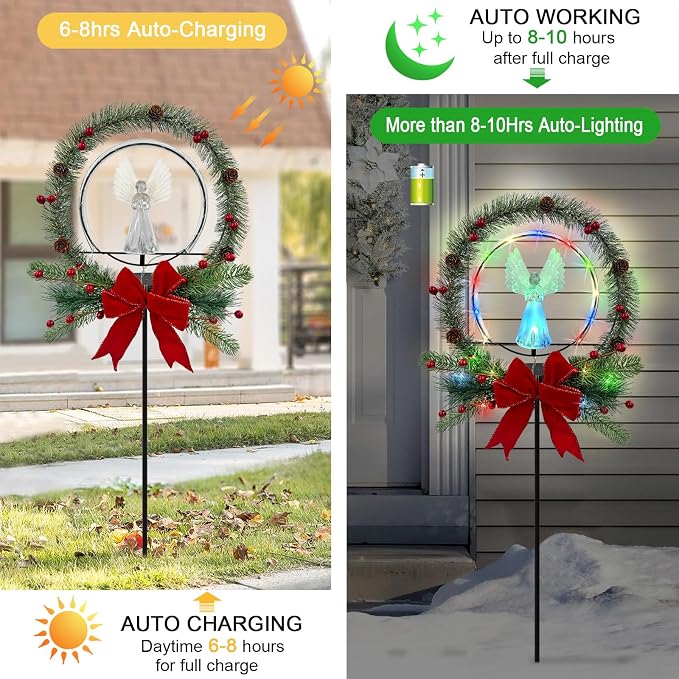Solar Christmas Decorations Outdoor,Christmas Angel for Outdoors,Fiber Optic Wings Color Changing LED Lights for Cemetery,Patio,Yard Garden Stakes