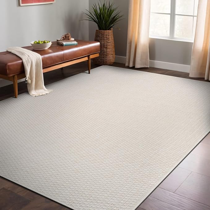 Luul Home Easy Jute Rugs 9x12 White Color Living Room Indoor Outdoor Area Rug for Patio Farmhouse and Kitchen Rug High Traffic Easy to Clean Washable Solid Boho Woven Design Outside Carpet (9 x 12)