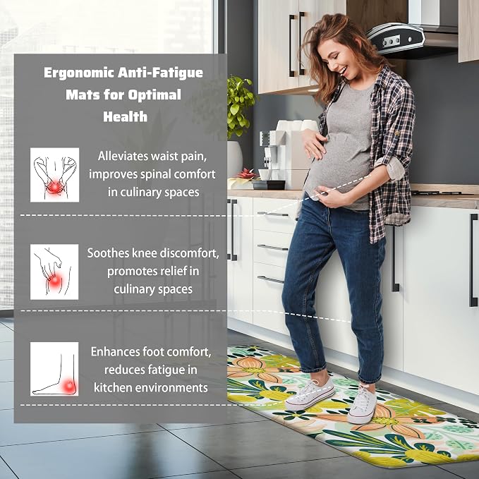 Tyrot Boho Floral Kitchen Mats Rugs Sets of 2 Cushioned Anti Fatigue Floor Mat Foam Comfort Kitchen Rugs Farmhouse Style Non Slip Waterproof Mid Century Botanical Standing Mat for Sink Laundry