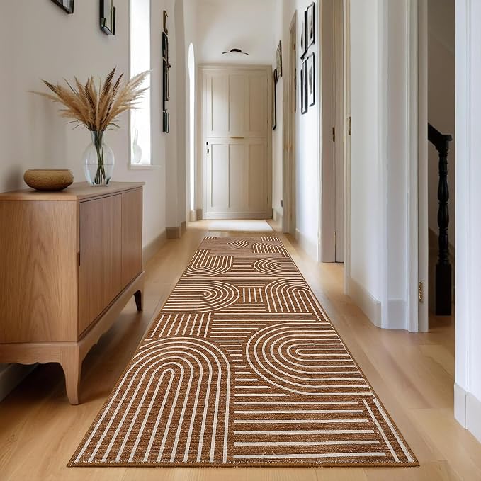 ROYHOME Modern 2x6 Hallway Runner Rug Non Slip Washable Kitchen Rug, Copper | Abstract Bath Mat, Rainbow Geometric Runners Rugs for Bedroom, Soft Long Rugs for Entryway Arch Pattern Bathroom Laundry Dorm