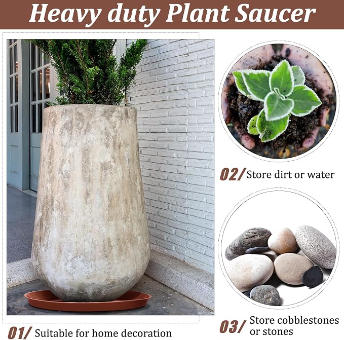 Eccliy 6 Pack Plastic Plant Saucer Heavy Duty Planter Saucers Large Plant Pot Saucers Plastic Water Trays for Indoors and Outdoors Flower Plant Plant Drip (Terracotta,20 Inch)