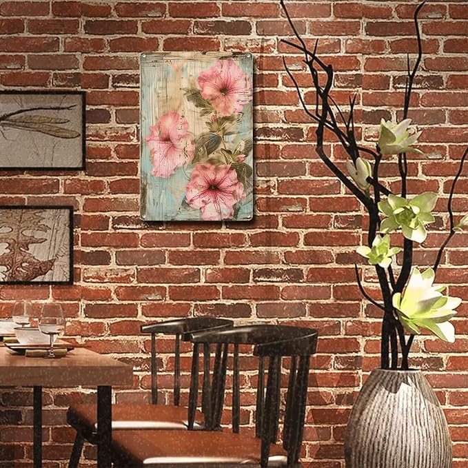 Metal Sign Tin Sign Vintage Wall Art Ruffled Petunias Tin Sign for Vintage Wall Art Rustic Petunia Lovers and Shabby Chic Interiors Bar Signs for Home Bar for Bar 12×16 Inches