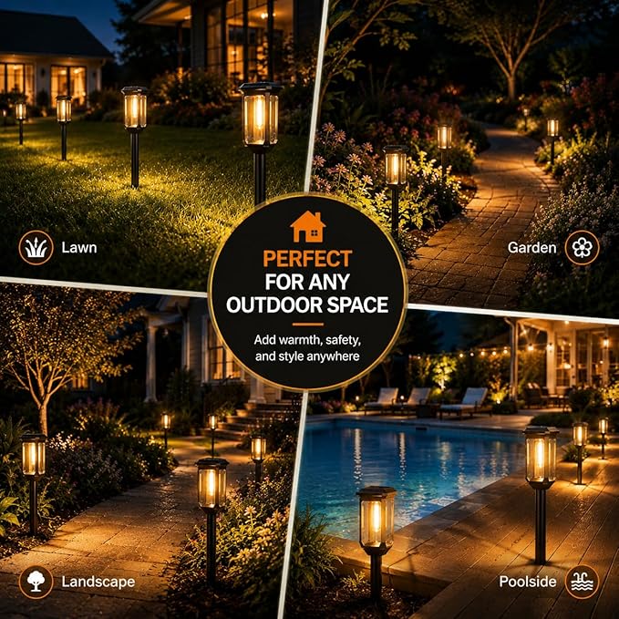 Tenmiro-Solar-Pathway-Lights-Outdoor-8-Pack-LED-Solar-Powered-Garden-Lights-Waterproof-IP65-Auto-On/Off-Outdoor-Light-for-Yard-Lawn-Patio-Path-Walkway-Driveway-Landscape-Lighting-Decor-3000K