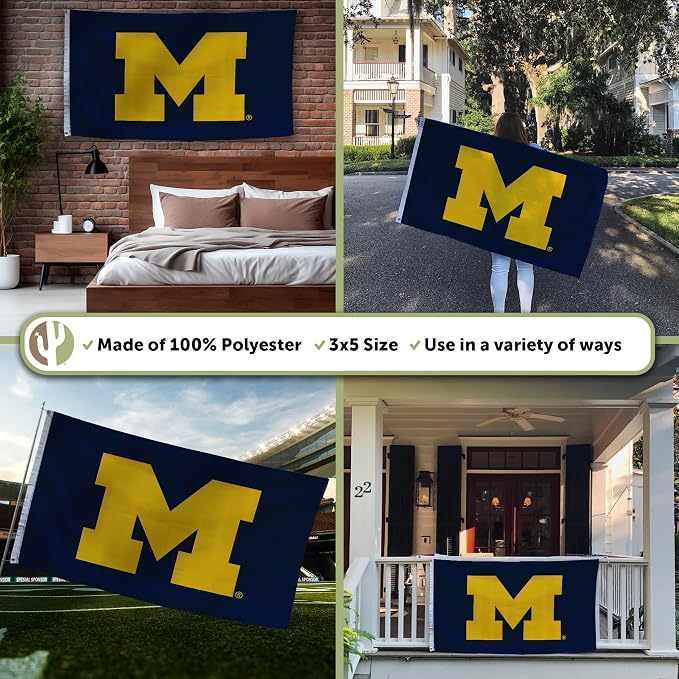 Desert Cactus University of Michigan Flag - 3 x 5 Feet UM Wolverines Banner, Indoor/Outdoor Durable Fabric Display(Design 1)