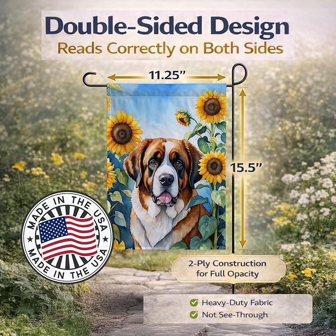Caroline's Treasures DAC6151GF Saint Bernard in Sunflowers Garden Flag Mailbox Flag Decorative Yard Flag Banner Outside Patio Artwork Yard Flower Beds, Garden Size, Multicolor