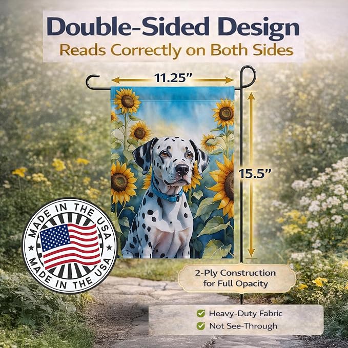 Caroline's Treasures DAC6067GF Dalmatian in Sunflowers Garden Flag Mailbox Flag Decorative Yard Flag Banner Outside Patio Artwork Yard Flower Beds, Garden Size, Multicolor