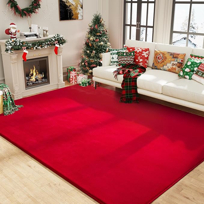 Amearea Modern Area Rugs for Bedroom Living Room, 4x6 Red Memory Foam Rug | Thickened Fluffy Indoor Washable Rugs Non Slip Minimalist Carpet for Kids Boys Girls Dorm Nursery Room Decor