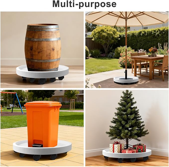 1Pack 20'' Extra Large Plant Stand with Wheels, Plant Stand Dolly for Heavy Planter,Wheeled Planter Saucer Tray,Rolling plant stand,Heavy-Duty Plant Caddy with Casters for Indoor and Outdoor(White)