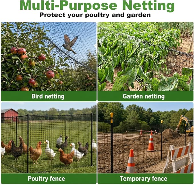 Deer Fence Netting, 4x75ft Heavy Duty Plastic Mesh Deer Fencing, 55GSM Garden Fence Animal Barrier, Bird Netting for Garden Protection, Reinforced Edge Temporary Fence for Tree Vegetable Raised Bed