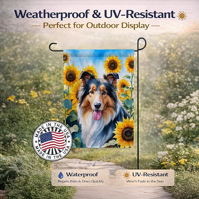 Caroline's Treasures DAC6061GF Collie in Sunflowers Garden Flag Mailbox Flag Decorative Yard Flag Banner Outside Patio Artwork Yard Flower Beds, Garden Size, Multicolor