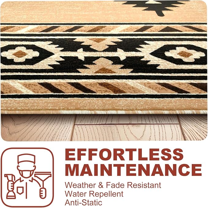 YHSF Southwestern Area Rug - Anti Static & Washable - Berber, 2 ft x 7 ft | Soft Native American Tribal Floor Rugs for Living Room, Bedroom, Hallways, and More - Easy-to-Clean Home Decors