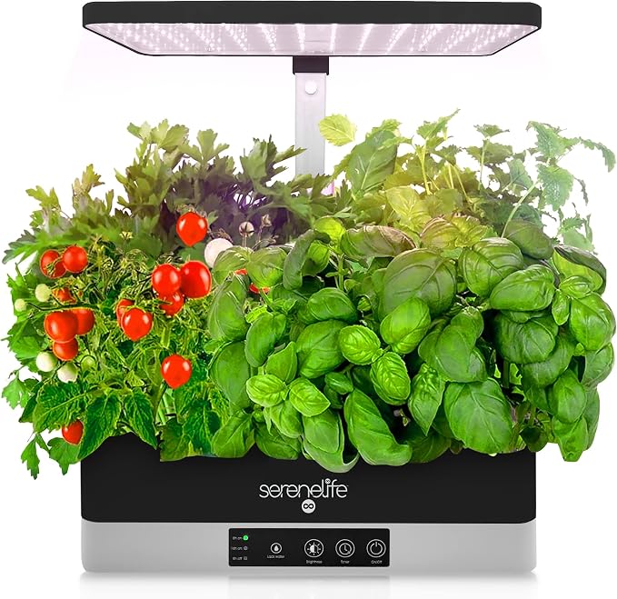 SereneLife Smart Starter Kit-Hydroponic Herb Garden Indoor Plant System w/Height Adjustable LED Grow Lights, 6 pods, 3 Modes-Home Kitchen, Bedroom, Office SLGLF130 (Black)