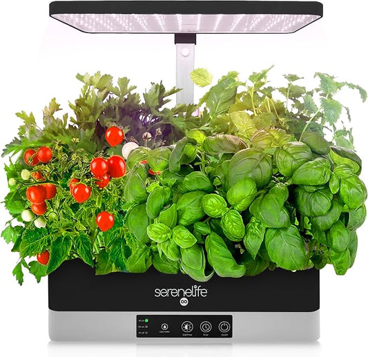 SereneLife Smart Starter Kit-Hydroponic Herb Garden Indoor Plant System w/Height Adjustable LED Grow Lights, 6 pods, 3 Modes-Home Kitchen, Bedroom, Office SLGLF130 (Black)