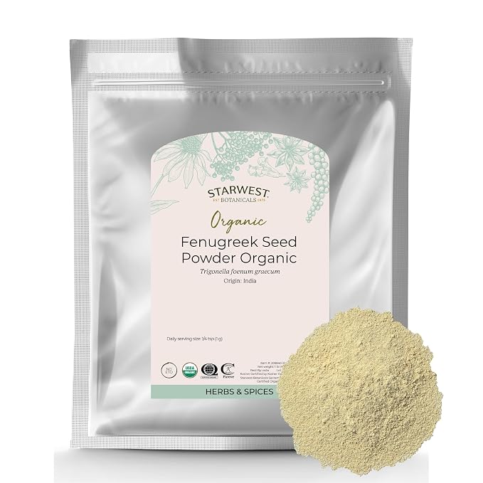Starwest Botanicals Organic Fenugreek Seed Powder - Dried Spice for Seasoning & Cooking, Use for Curry, Tea, Stew, & Bread, Sweet & Nutty Flavor, Certified Kosher, Non-GMO - Bulk 1 lb Bag