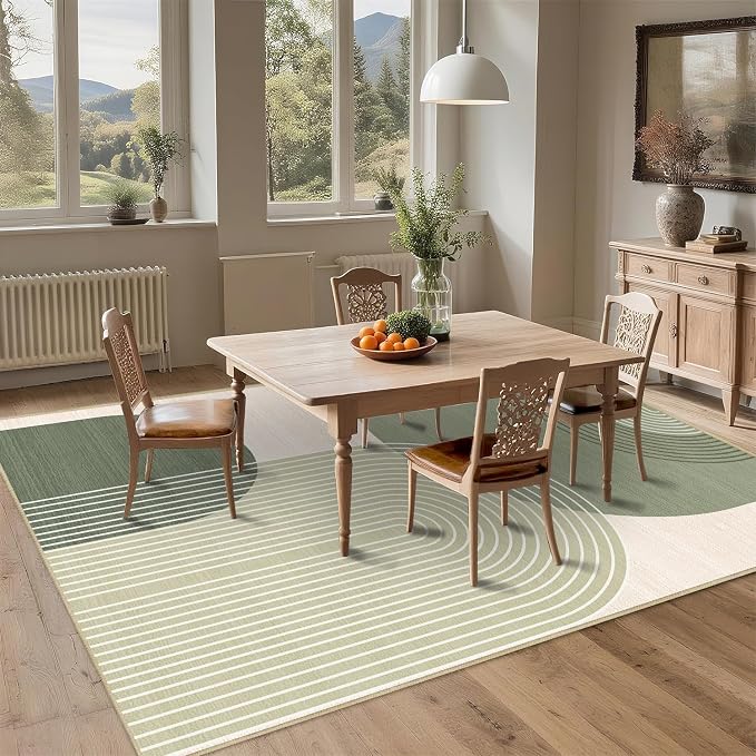 Large Area Rug 6x9 Boho Rug Living Room Bohemian Rugs Machine Washable Modern Geometric Rug Non Slip Printed Low Pile Indoor Floor Carpet for Dining Room Bedroom Office,Green